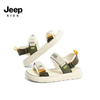 Jeep吉普男童凉鞋2024夏季透气软底中大童露趾防滑儿童运动沙滩鞋 奶油米 38码 鞋内长约24.1cm