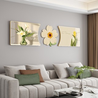 小清新客厅装饰画花卉温馨沙发背景墙挂画现代简约三联墙面壁画