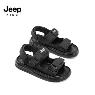 Jeep吉普男童凉鞋儿童夏季2024童鞋夏款女童宝宝软底防滑沙滩鞋子 极地黑 29码 鞋内约长18.5cm