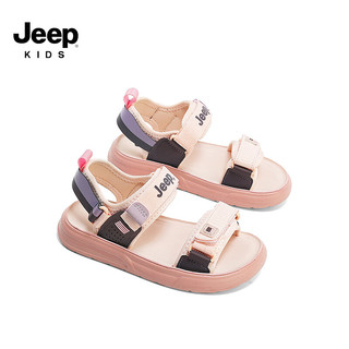 Jeep吉普男童凉鞋2024夏季透气软底中大童露趾防滑儿童运动沙滩鞋 魔丽粉 31码 鞋内长约19.8cm