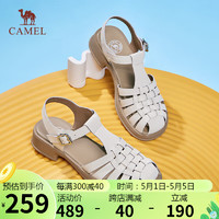 骆驼（CAMEL）罗马鞋女文艺风牛皮织丁字搭扣粗跟凉鞋 L24M153671 米白 39