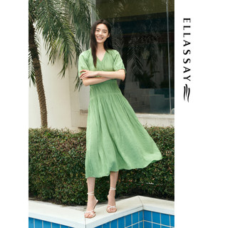 歌力思（ELLASSAY）2024春夏气质度假收腰褶皱短袖连衣裙女EWD351Y16000 薄荷绿 XS