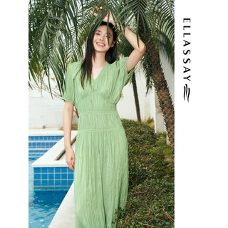 歌力思（ELLASSAY）2024春夏气质度假收腰褶皱短袖连衣裙女EWD351Y16000 薄荷绿 XS
