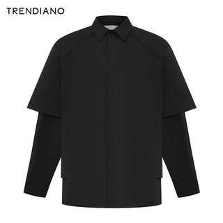 TRENDIANO纸感风衣料长袖衬衫2024年春季休闲廓形开衫外套男 黑色 M