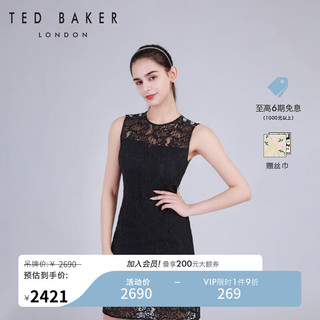 Ted Baker2024春夏女士气质无袖蕾丝修身短款连衣裙C41003 黑色 3