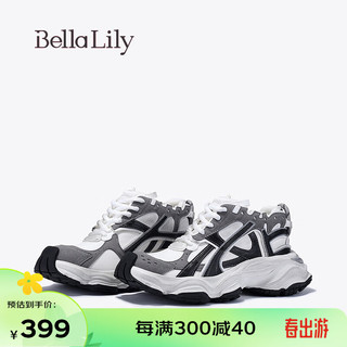 Bella Lily2024春季潮流拼色老爹鞋女透气脏脏鞋减龄运动鞋子 深灰 39