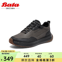 Bata 拔佳 休闲鞋男厚底牛皮通勤舒适运动鞋EAM63DM3 灰/黑 39