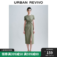 UR2024夏季女装时尚设计感扭结开衩修身连衣裙UWH740032 橄榄绿 L