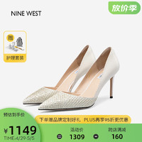 NINE WEST 玖熙 高跟鞋女细跟尖头鱼皮革优雅宴会单鞋NF301013HK 奶白 34