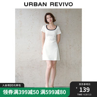 UR2024夏季女装时尚撞色褶皱收腰修身圆领连衣裙UWU740043 粉白 XL