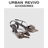 URBAN REVIVO2024夏季女士蝴蝶结装饰猫跟空鞋UAWS40072 枪色 36