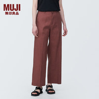 无印良品（MUJI）女式 麻混 弹力 直筒裤裤子女款春款休闲裤早春 BE1QVC4S 棕色 L (165/70A)