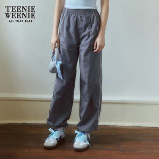 Teenie Weenie小熊2024年夏季微皱感尼龙运动阔腿长裤休闲裤女 灰色 165/M