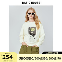 BASIC HOUSE/百家好慵懒风卫衣女秋季印花圆领显瘦上衣 米色 M