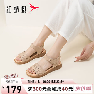 红蜻蜓凉鞋2024夏季舒适软底中老年女休闲凉鞋 WTK24065杏色39