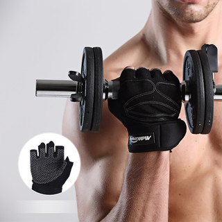 曼迪卡威手套运动手套拉单杠器械训练引体向上撸铁半指护具护腕 黑色男款XL号