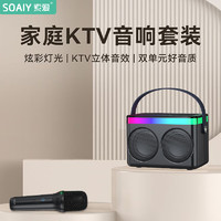 SOAIY 索爱 麦克风音响一体带话筒k歌家庭KTV自带声卡蓝牙音箱神器无线唱歌家用卡拉ok SK7单麦太空灰