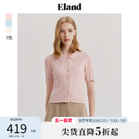 E·LAND 衣恋 Eland衣恋短袖针织衫女时尚甜美糖果色polo衫2024夏季新款