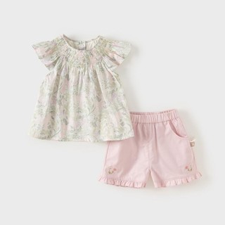 戴维贝拉 商场同款女童短裤套装2024夏装儿童印花T恤两件套女宝宝童装