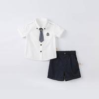 戴维贝拉 男童夏儿童学院风男宝短袖短裤两件套白衬衫JK套装