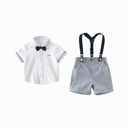 戴维贝拉 夏男童绅士套装宝宝正装两件套表演服套装短袖短裤