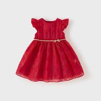 戴维贝拉 商场同款儿童连衣裙2024女童夏装新款红色裙子女宝宝公主裙
