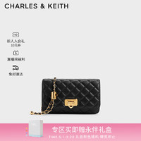 CHARLES & KEITH CHARLES&KEITH粗花呢菱格链条小方单肩斜挎包女包新CK2-70160131 Black S