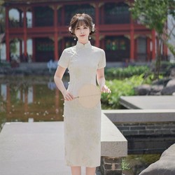 f.e.v 改良旗袍年輕款氣質高端優雅蕾絲繡花中國風禮服復古連衣裙