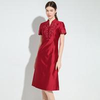 CLASSICS STORY 今典 女款春秋丝毛手工钉珠绣花华服礼服国风新中式连衣裙