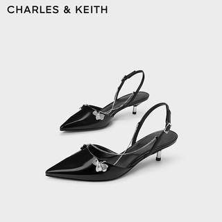 CHARLES&KEITH24夏尖头细跟后空交叉链条凉鞋女CK1-61720188 Black Box黑色 37