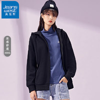 真维斯（JEANSWEST）连帽卫衣女夏季拉链开衫宽松简约韩版休闲运动外套女黑色L ED-22-271021黑色