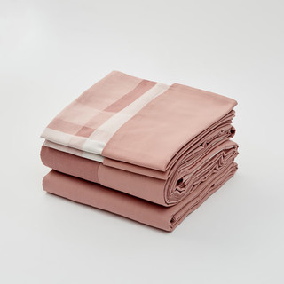 MUJI 柔软洗棉 被套套装 床上用品三/四件套 全棉纯棉 宿舍 儿童 粉色大格纹 床单式 单人用：适用1.2米床/三件套