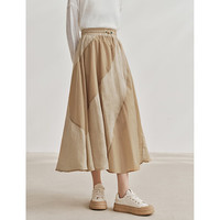 茵曼（INMAN）凉感透气苎麻半身裙2024夏季女装松紧腰遮胯宽松百搭长裙 卡其色 S