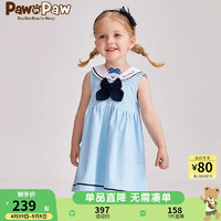 Paw in Paw PawinPaw卡通小熊童装24年夏女宝学院风蝴蝶结连衣裙学院风 Blue蓝色/50 130