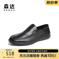 SENDA 森达 休闲皮鞋男2024夏新商场同款一脚蹬单鞋1NV01BM4 黑色 39