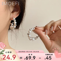 MOEFI 茉妃 轻奢小众设计珍珠半圆大耳圈2024年新款感网红耳环耳钉耳饰女 C形方块珍珠耳环