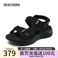 斯凯奇（Skechers）男鞋休闲凉鞋厚底减震户外沙滩鞋魔术贴露指凉拖229064 黑色/BLK 39.5