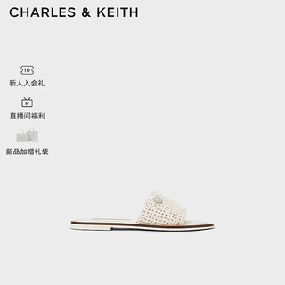 CHARLES&KEITH24夏季织一字外穿平底拖鞋女CK1-70580229 粉白色Chalk 38