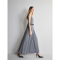 欧时力 a字无袖连衣裙2024新夏长款小黑裙白裙腰带 灰色 L