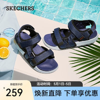 SKECHERS 斯凯奇 凉鞋男沙滩鞋夏季魔术贴男士休闲简约舒适透气百搭时尚拖鞋237292 NVY海军蓝色 45