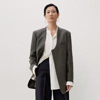 edition 设计感深U领扣眼点缀丝毛西服女绅士西装西装外套女