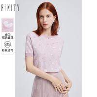 FINITY 菲妮迪 夏季小香风圆领短袖柔软亲肤时尚百搭女式套头针织衫