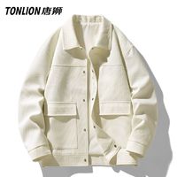 百亿补贴：TONLION 唐狮 时尚休闲春季夹克翻领潮流宽松男士开衫外套纯色轻商务上衣