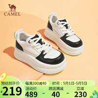 骆驼（CAMEL）板鞋女青春配色松糕厚底面包休闲鞋 L24S255646 米/黑 35 