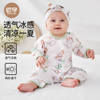欧孕2024婴儿连体衣夏季婴幼儿衣服男女宝宝薄款空调服哈衣长袖睡袋 音乐兔(长袖) 80码