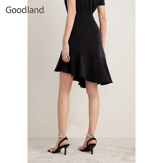 音儿（YINER）Goodland美地2024夏季法式优雅鱼尾缎面丝光感半身裙 黑色 40