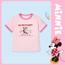 Disney 迪士尼 米妮黛西夏季撞色女童短袖T恤印花轻薄舒适透气圆领儿童T恤