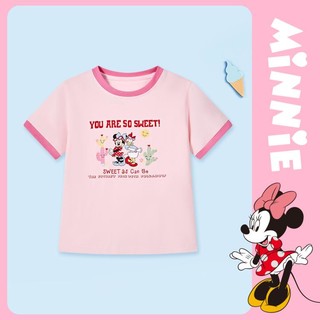 Disney 迪士尼 米妮黛西夏季撞色女童短袖T恤印花轻薄舒适透气圆领儿童T恤
