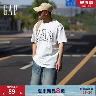 Gap 盖璞 夏季爆款男女装2024夏新款撞色logo圆领短袖T恤纯棉544465 白色 175/96A(L) 亚洲尺码