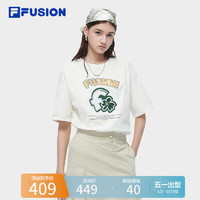 FILA 斐乐 FUSION斐乐潮牌女子针织短袖衫2024夏季新款清新宽松休闲纯棉T恤 云白色-WT 165/84A/M